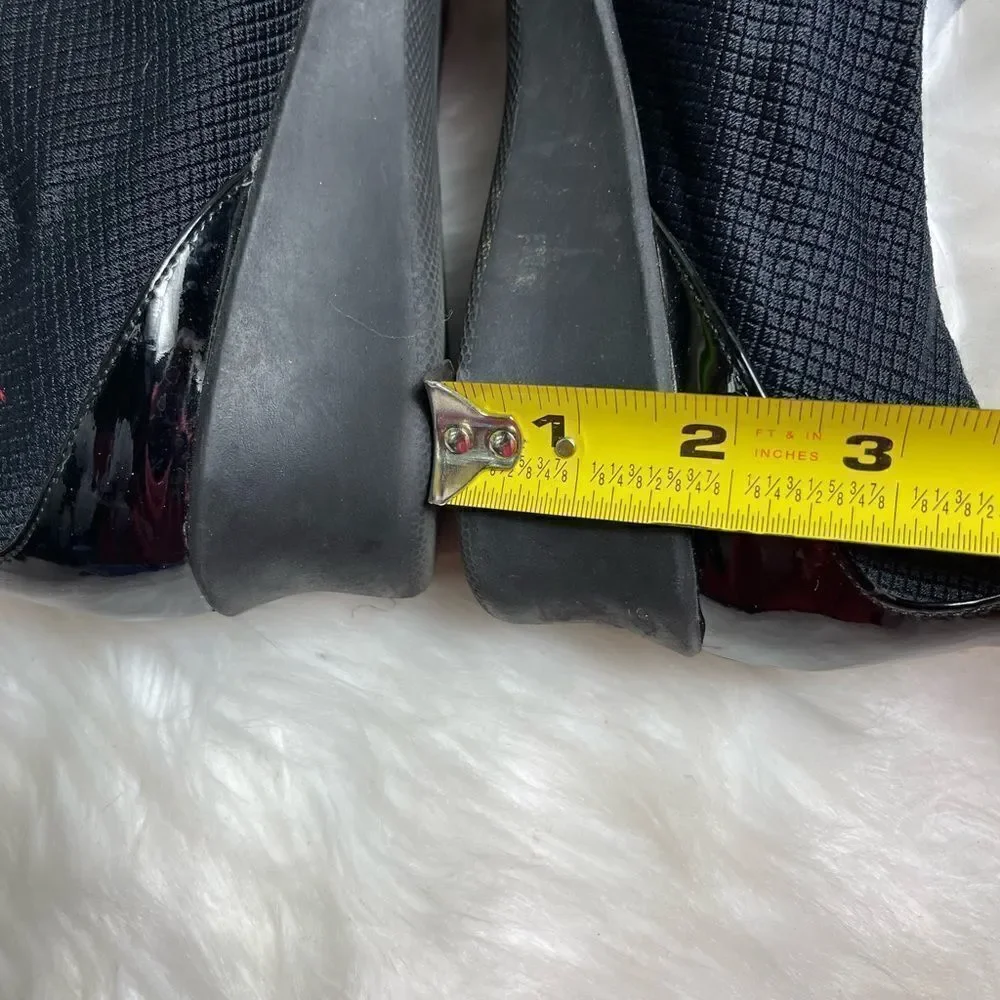 Abella Tiressa black patent and nylon wedge slip on rubber soles size 10